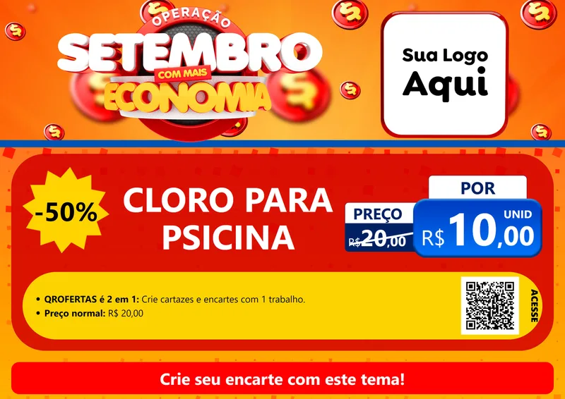 Modelo de Cartaz para Cartaz A4 Horizontal com o tema Operação Setembro Com Muita Economia para Produtos para Piscina