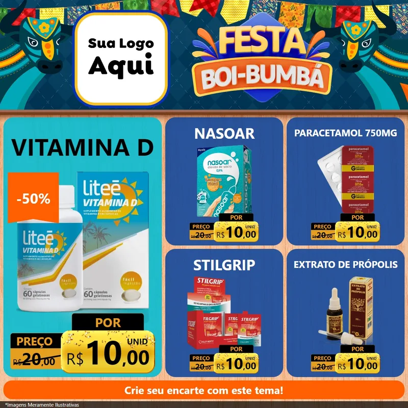 Modelo de Rede Social para Feed Facebook com o tema Festa Boi Bumbá para Farmácia