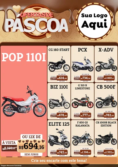 Modelo de Encarte para Encarte A4 Vertical com o tema Ofertas de Páscoa para Concessionaria de Motos
