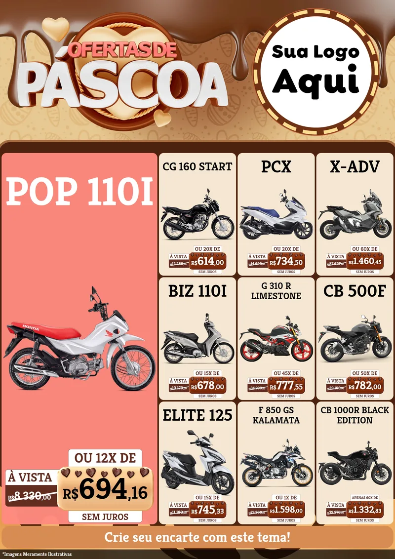 Modelo de Encarte para Encarte A4 Vertical com o tema Ofertas de Páscoa para Concessionaria de Motos