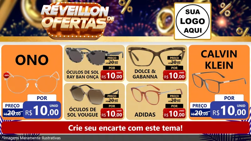 Modelo de TV para TV Horizontal com o tema Réveillon de Ofertas para Óticas