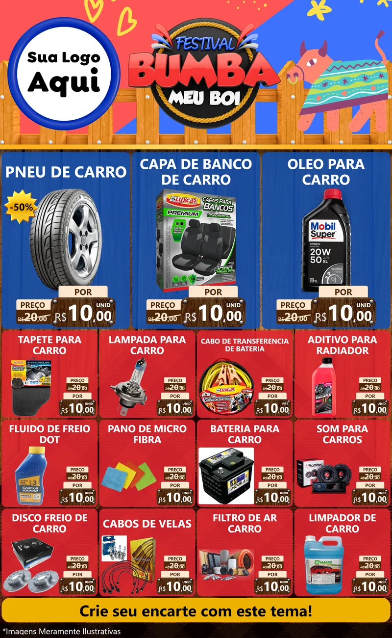 Modelo de Encarte para Encarte Grande com o tema Festival Bumba Meu Boi para Auto peças