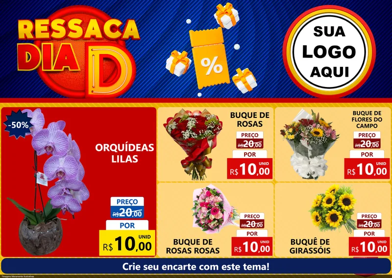Modelo de Encarte para Encarte A4 Horizontal com o tema Ressaca Dia D para Floricultura e jardim