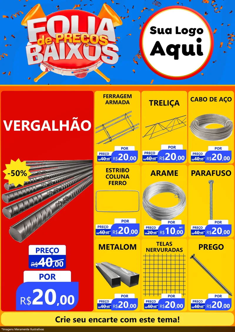 Modelo de Encarte para Encarte A4 Vertical com o tema Folia de Preços Baixos para Ferragens