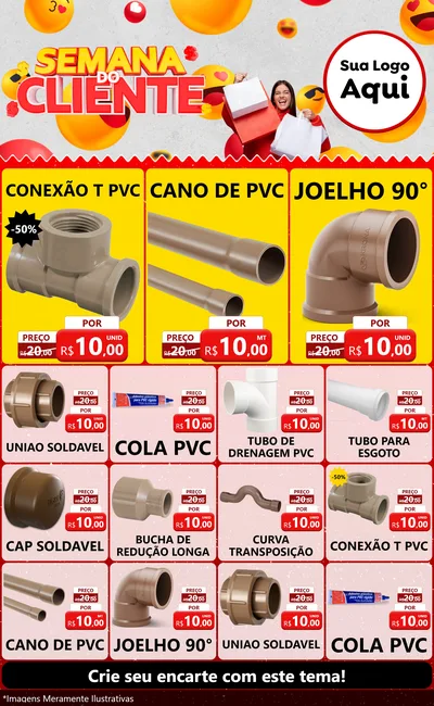 Modelo de Encarte para Encarte Grande com o tema Semana do Cliente para Tubos e conexões