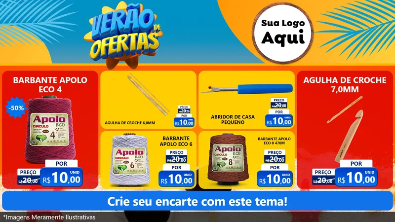 Modelo de TV para TV Horizontal com o tema Verão de Ofertas para Armarinho e Aviamentos