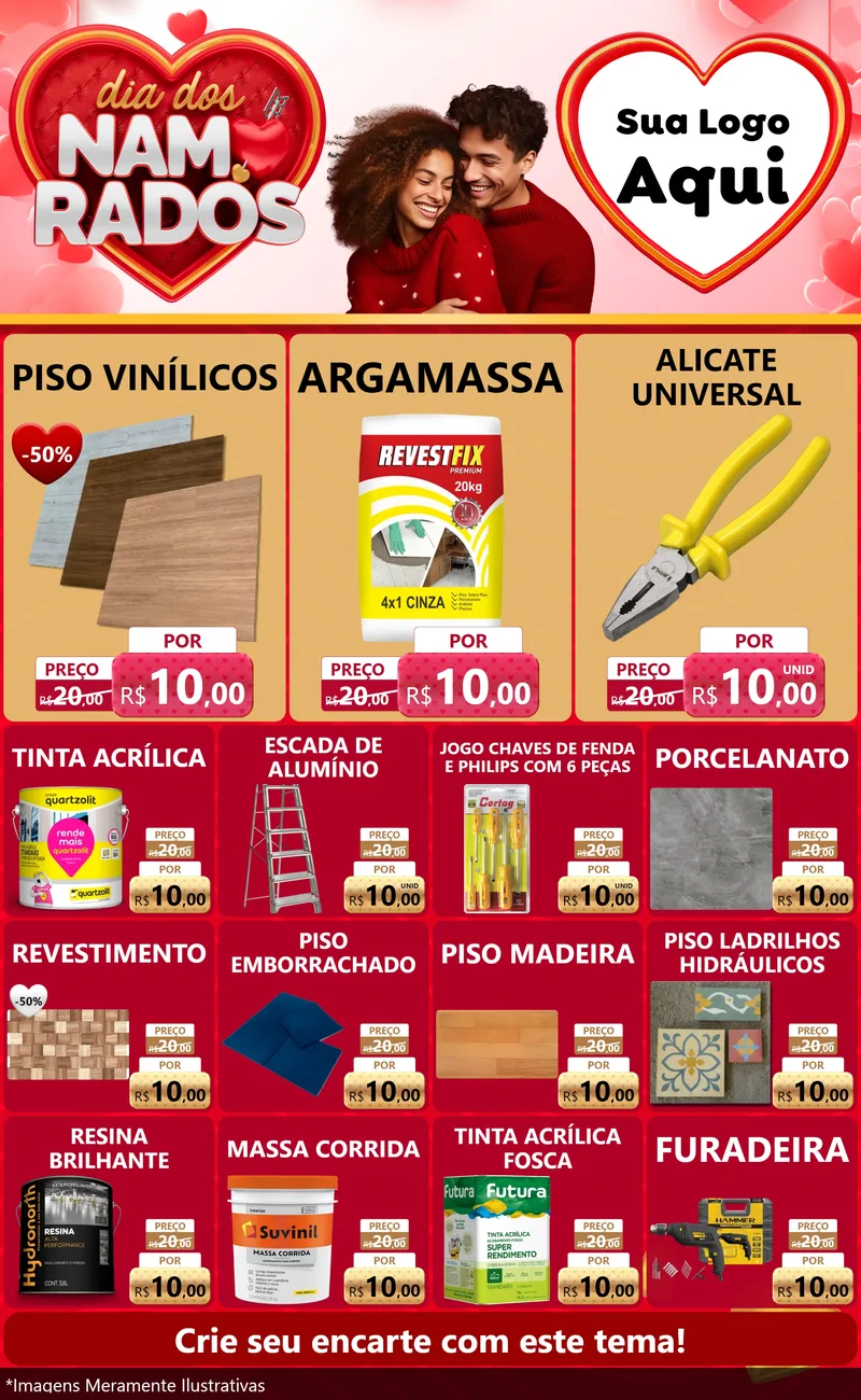 Modelo de Encarte para Encarte Grande com o tema Dia dos Namorados para Material para Construção