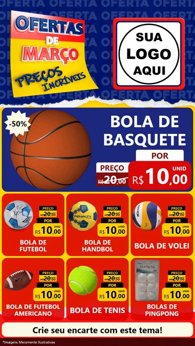 Modelo de Rede Social para Stories com o tema Ofertas de Março - Preços Incríveis para Artigos Esportivos