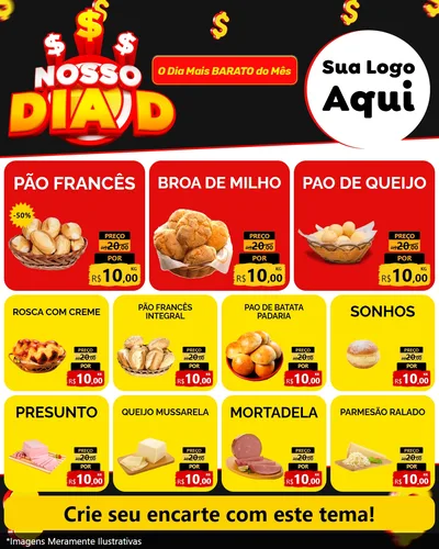 Modelo de Rede Social para Feed Instagram com o tema Nosso Dia D para Padaria