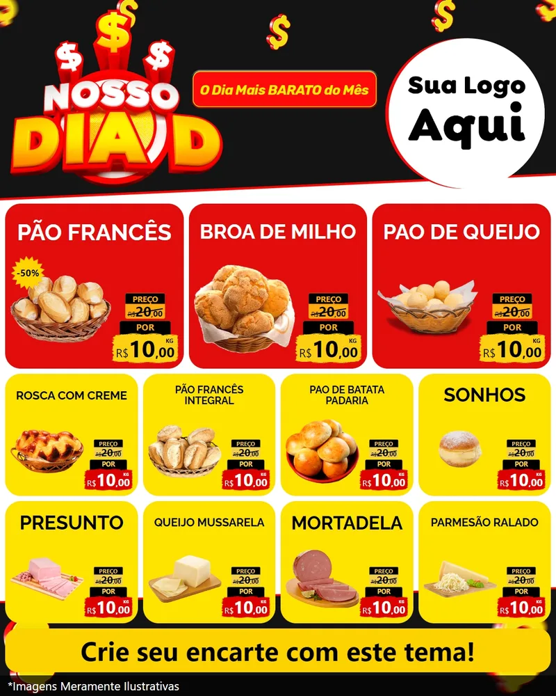 Modelo de Rede Social para Feed Instagram com o tema Nosso Dia D para Padaria