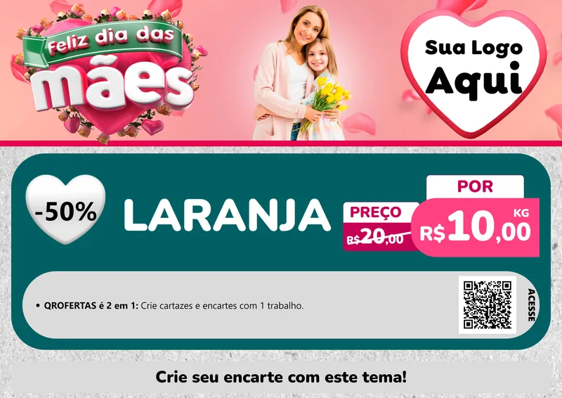 Modelo de Cartaz para Cartaz A4 Horizontal com o tema Feliz Dia das Mães para Hortifrúti