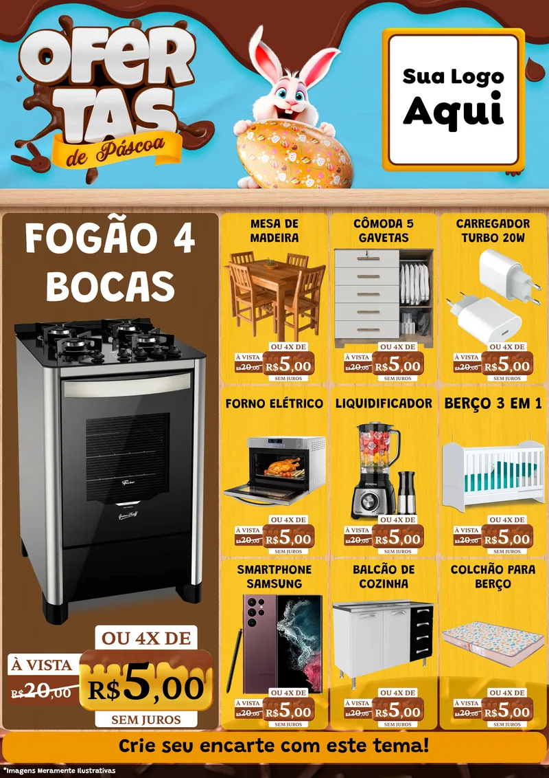 Modelo de Encarte para Encarte A4 Vertical com o tema Ofertas de Páscoa para Móveis e Eletro