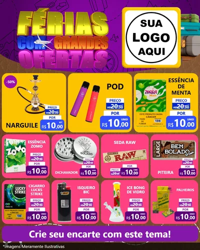 Modelo de Rede Social para Feed Instagram com o tema Férias com Grandes Ofertas para Tabacaria