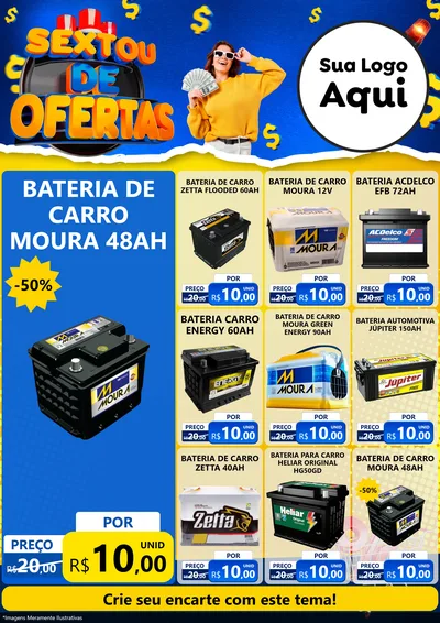 Modelo de Encarte para Encarte A4 Vertical com o tema Sextou de Ofertas para Baterias Elétricas