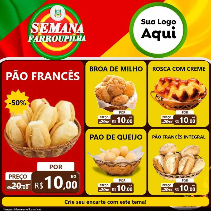 Modelo de Rede Social para Feed Facebook com o tema Semana Farroupilha para Padaria