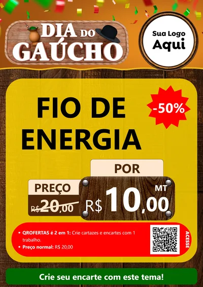 Modelo de Cartaz para Cartaz A4 Vertical com o tema Dia do Gaúcho para Materiais Elétricos