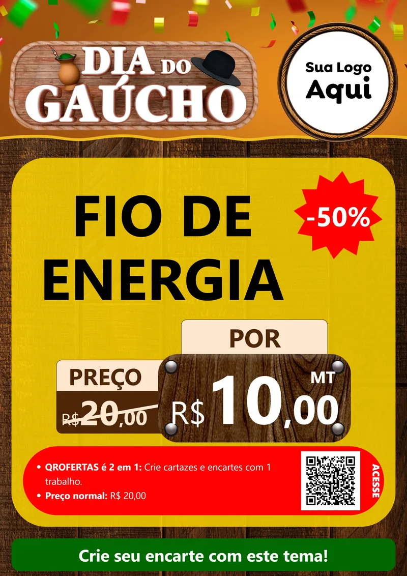 Modelo de Cartaz para Cartaz A4 Vertical com o tema Dia do Gaúcho para Materiais Elétricos