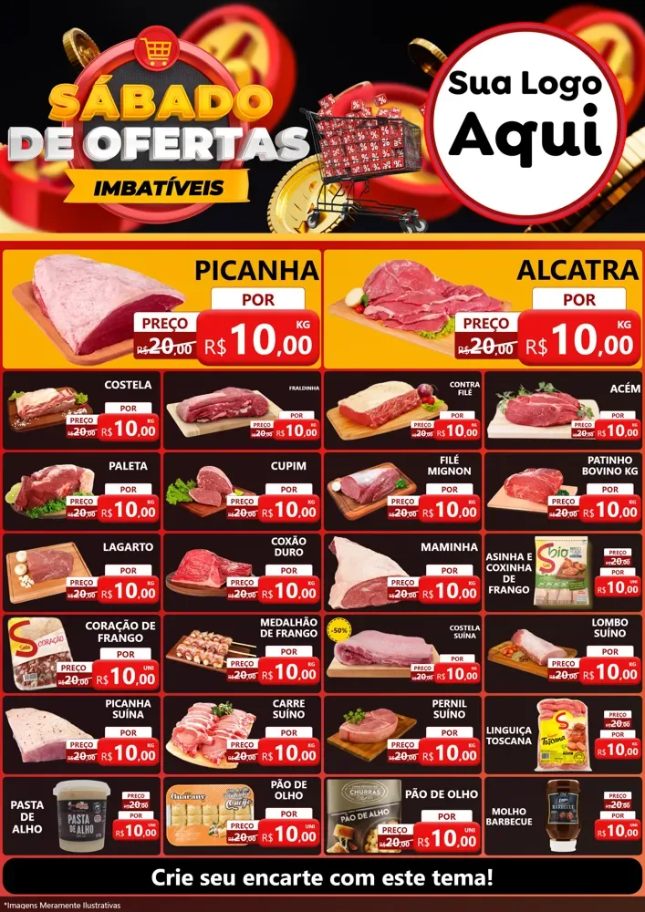 Modelo de Encarte para Encarte A4 Vertical com o tema Sábado de Ofertas Imbatíveis para Açougue