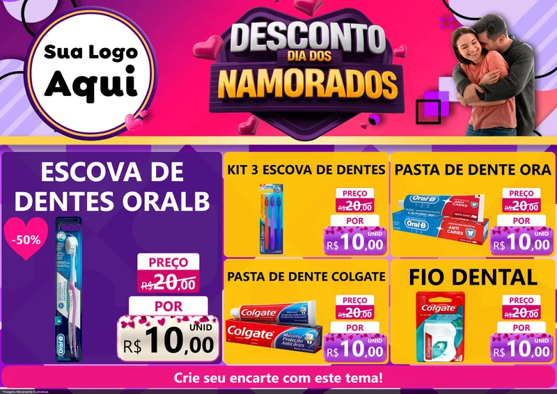 Modelo de Encarte para Encarte A4 Horizontal com o tema Desconto Dia dos Namorados para Higiene Pessoal