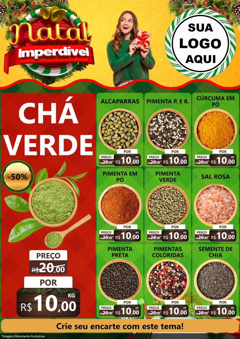 Modelo de Encarte para Encarte A4 Vertical com o tema Natal Imperdível para Produtos Naturais