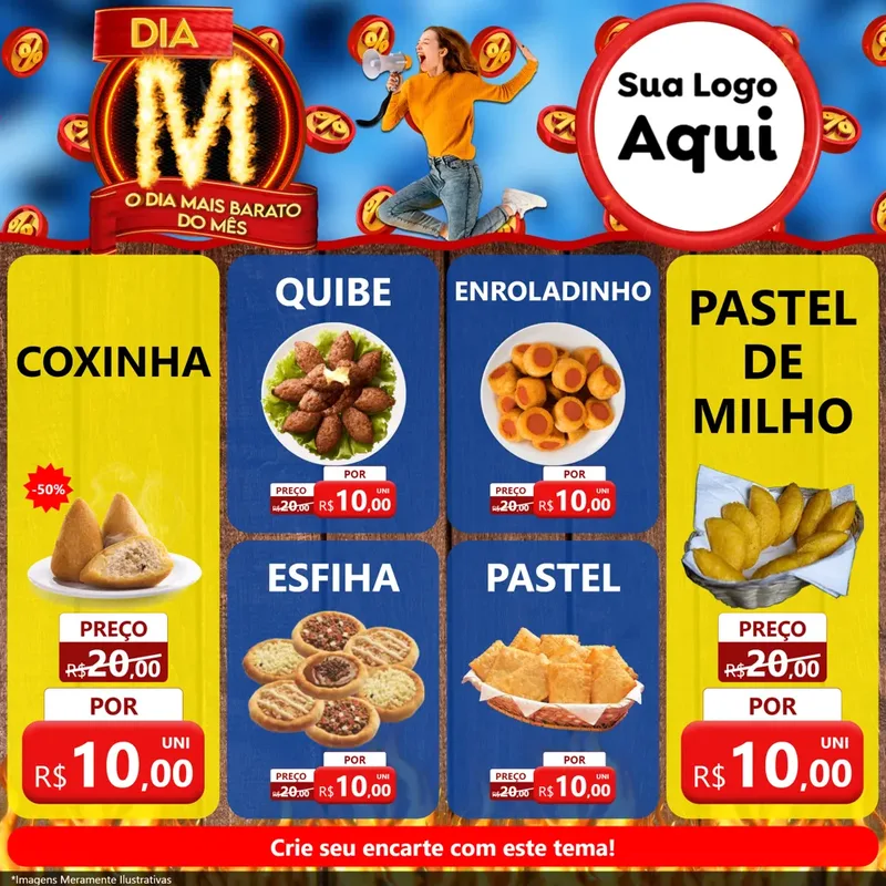 Modelo de Rede Social para Feed Facebook com o tema Dia M - O Dia Mais Barato Do Mês para Salgadaria