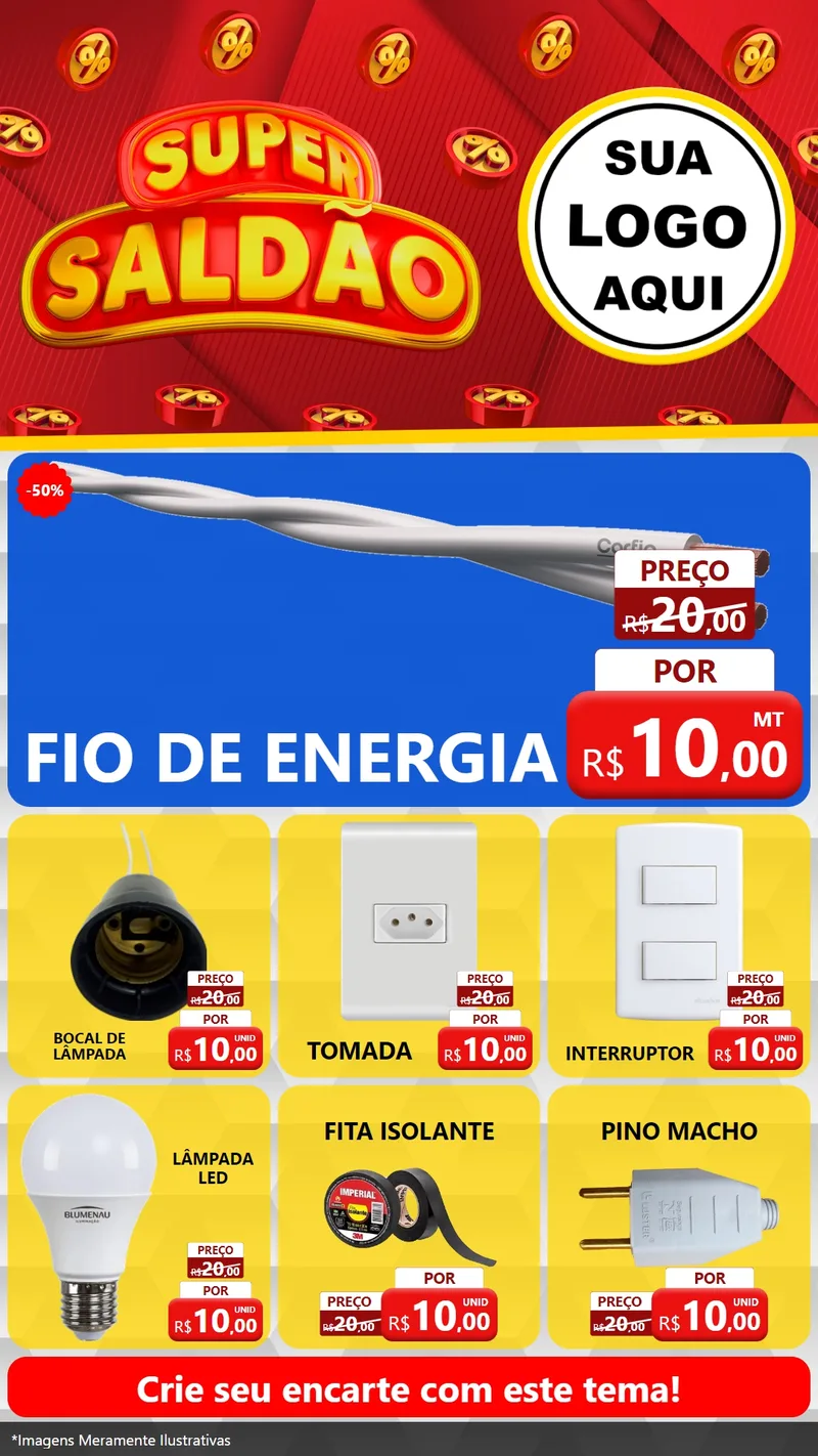 Modelo de Rede Social para Stories com o tema Super Saldão para Materiais Elétricos