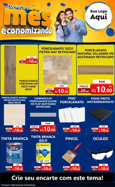 Modelo de Encarte para Encarte Grande com o tema Comece O Mês Economizando para Pisos e revestimentos