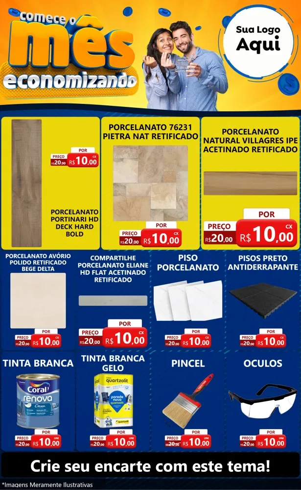 Modelo de Encarte para Encarte Grande com o tema Comece O Mês Economizando para Pisos e revestimentos