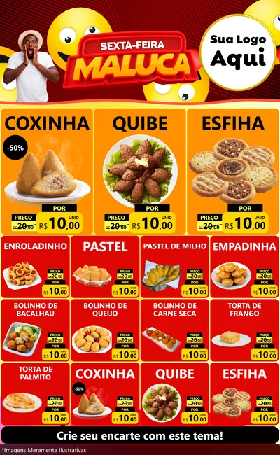 Modelo de Encarte para Encarte Grande com o tema Sexta-feira Maluca para Salgadaria