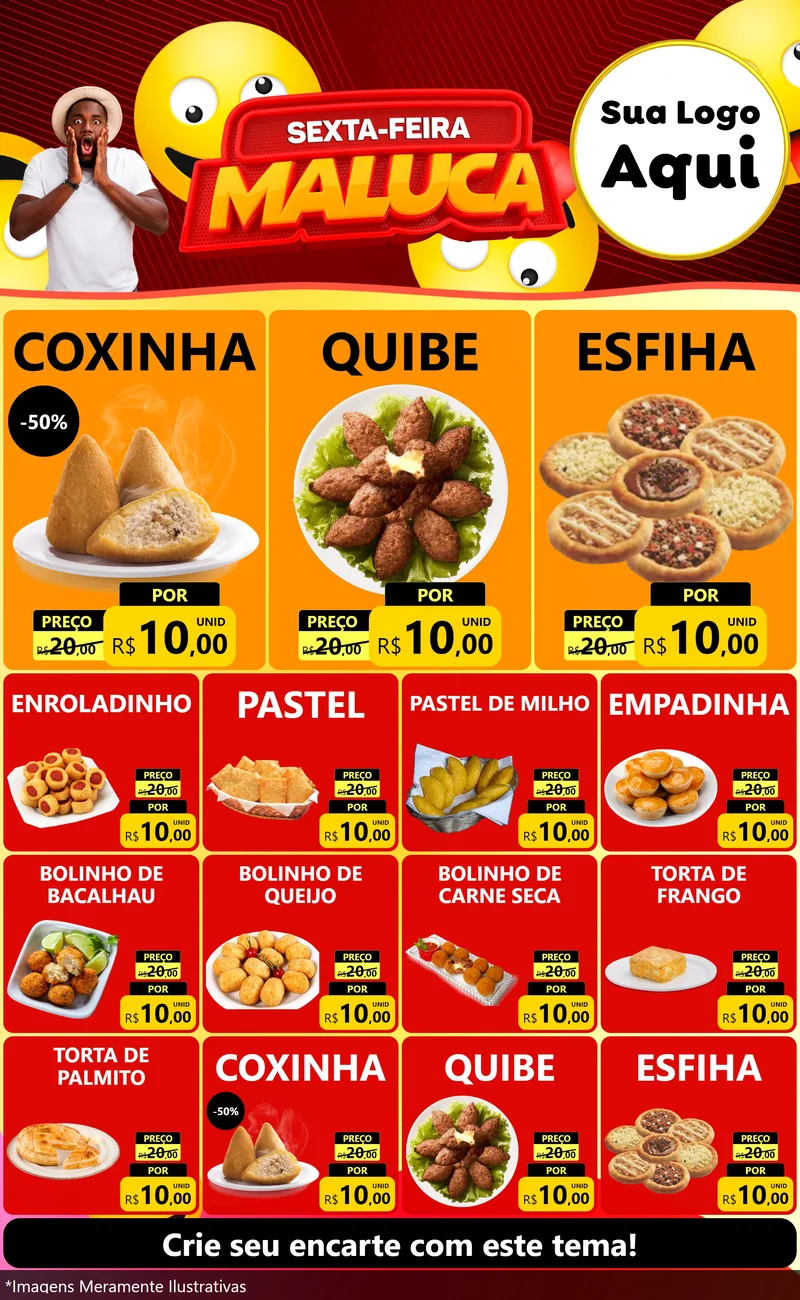 Modelo de Encarte para Encarte Grande com o tema Sexta-feira Maluca para Salgadaria