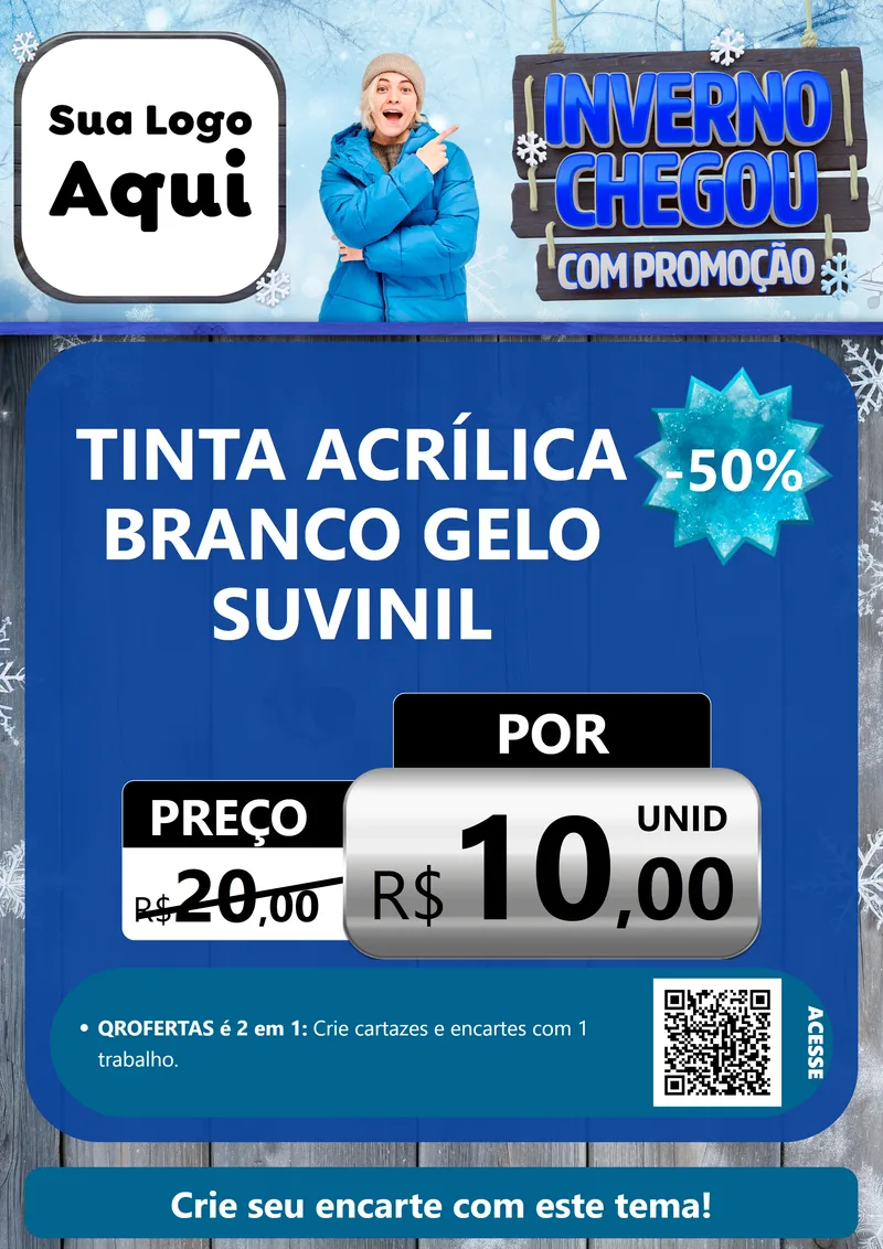 Modelo de Cartaz para Cartaz A4 Vertical com o tema Inverno Chegou Com Promoção para Tintas e Ferramentas