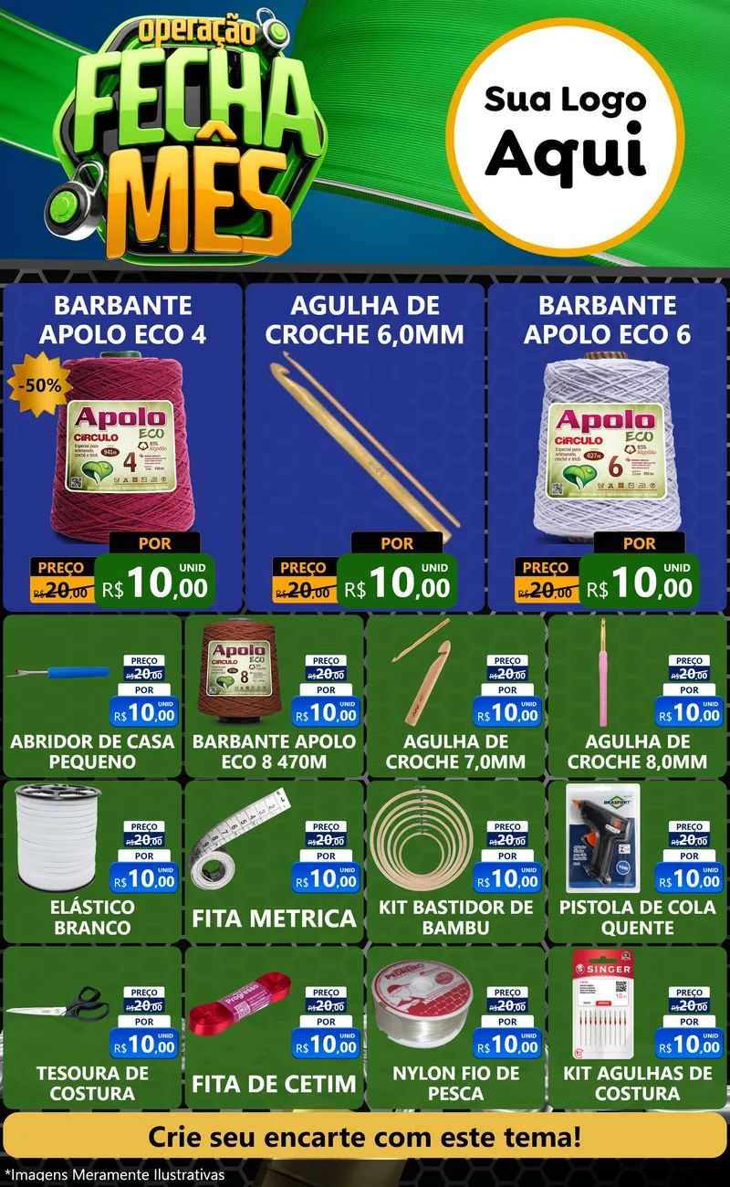 Modelo de Encarte para Encarte Grande com o tema Operação Fecha Mês para Armarinho e Aviamentos