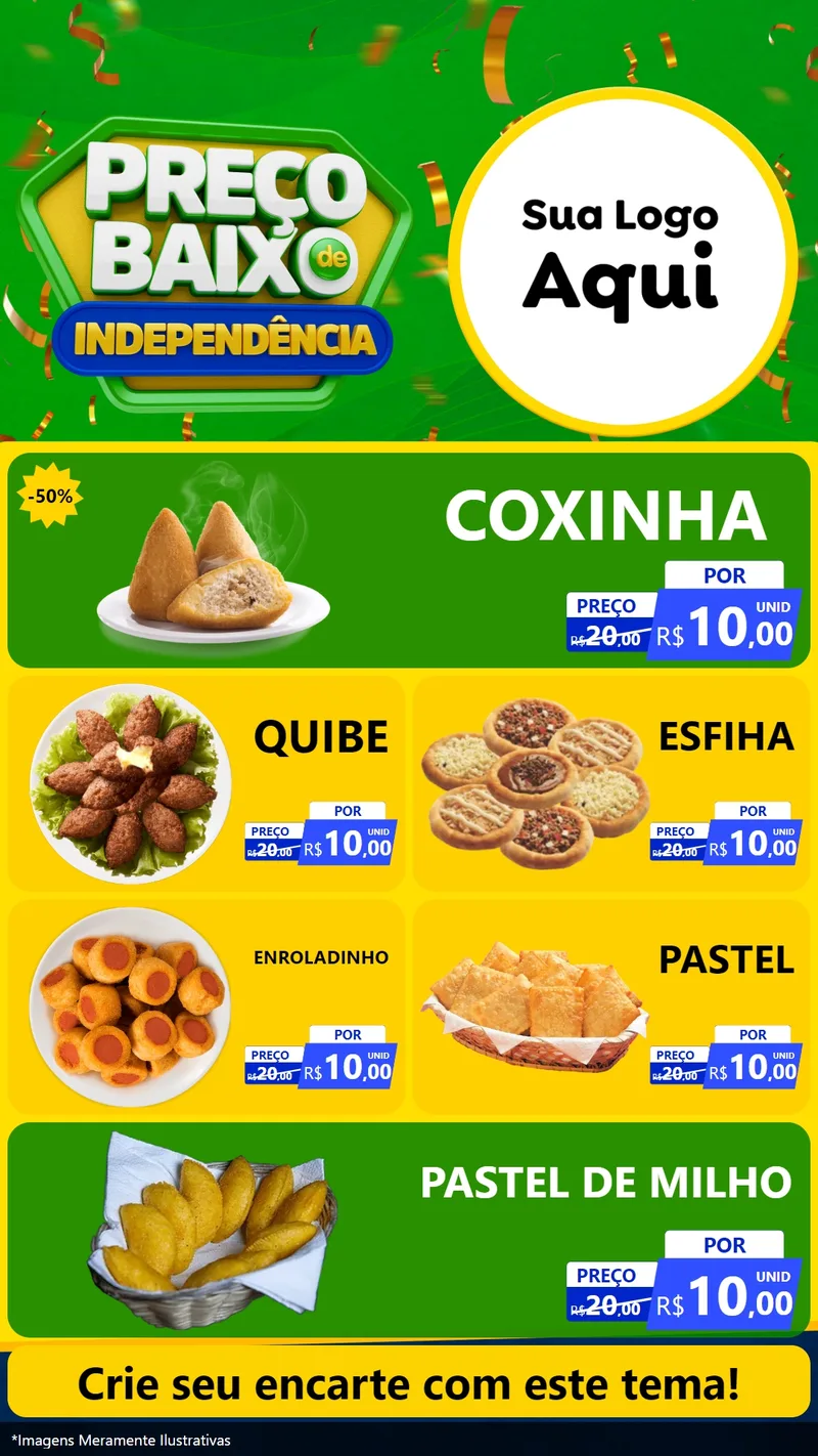 Modelo de TV para TV Vertical com o tema Preço Baixo de Independência para Salgadaria