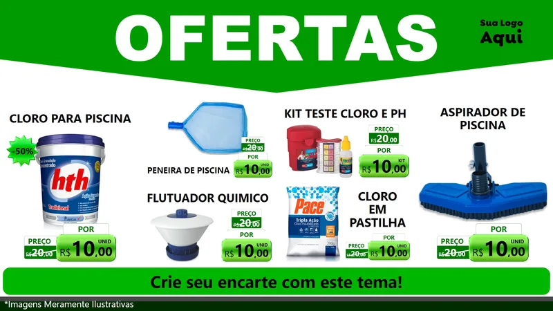 Modelo de TV para TV Horizontal com o tema Ofertas Verde Cartaz para Produtos para Piscina