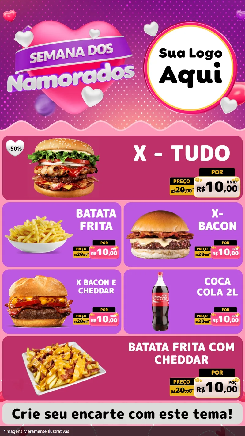 Modelo de TV para TV Vertical com o tema Semana dos Namorados para Hamburgueria