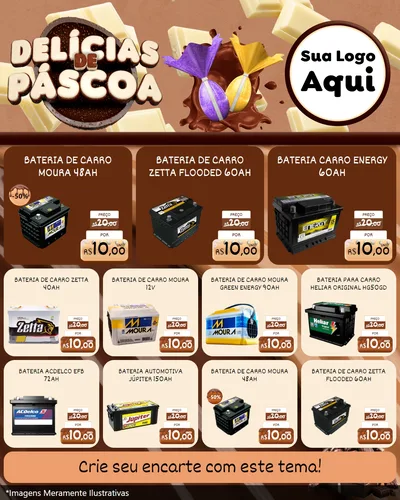 Modelo de Rede Social para Feed Instagram com o tema Delícias de Páscoa para Baterias Elétricas