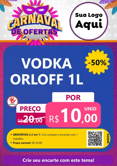 Modelo de Cartaz para Cartaz A4 Vertical com o tema Carnaval de Ofertas para Distribuidora de bebidas