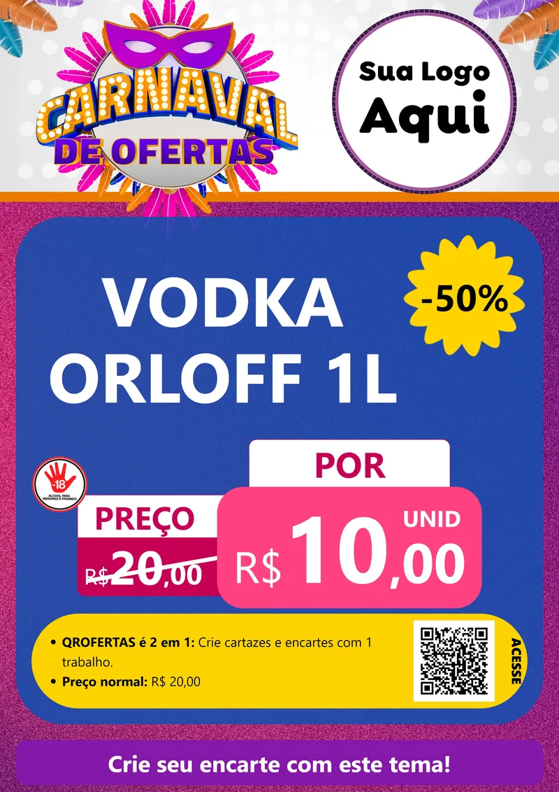 Modelo de Cartaz para Cartaz A4 Vertical com o tema Carnaval de Ofertas para Distribuidora de bebidas