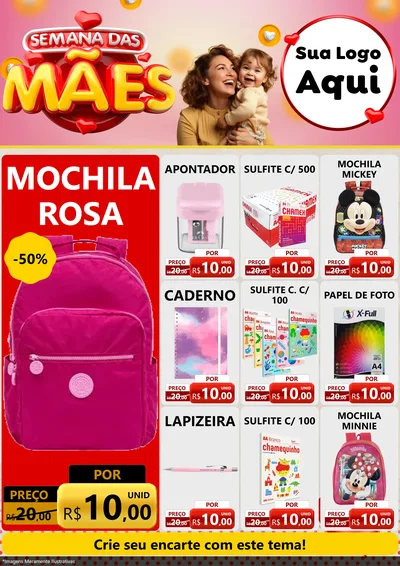 Modelo de Encarte para Encarte A4 Vertical com o tema Semana das Mães para Papelaria