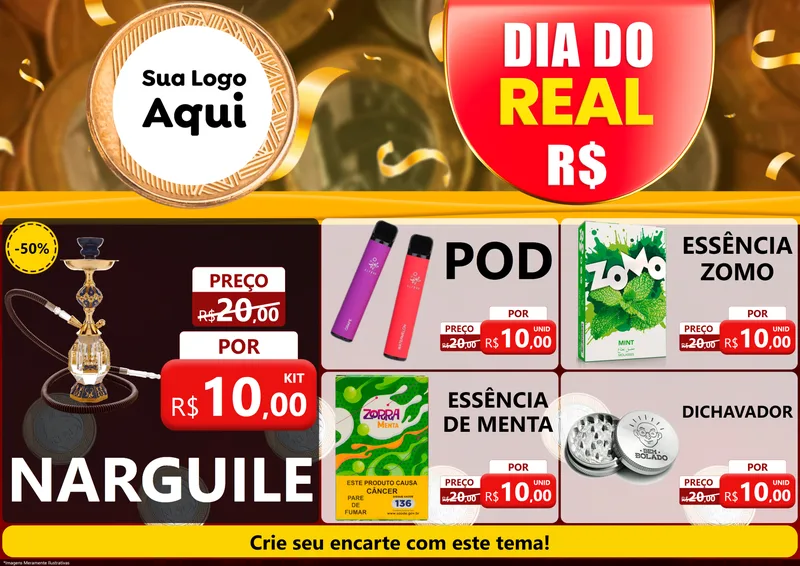 Modelo de Encarte para Encarte A4 Horizontal com o tema Dia do Real para Tabacaria