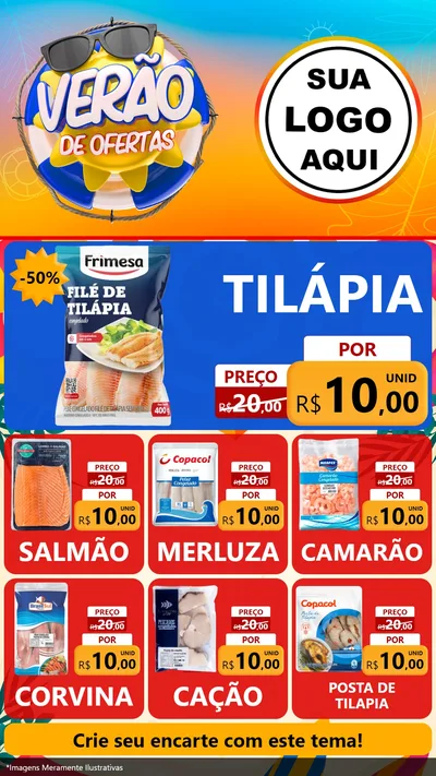 Modelo de Rede Social para Stories com o tema Verão de Ofertas para Peixaria