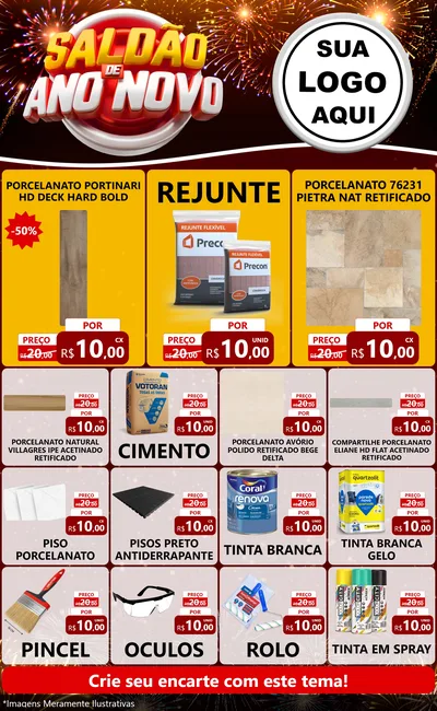 Modelo de Encarte para Encarte Grande com o tema Saldão de Ano Novo para Pisos e revestimentos