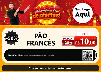 Modelo de Cartaz para Cartaz A4 Horizontal com o tema Março de Ofertas! para Padaria