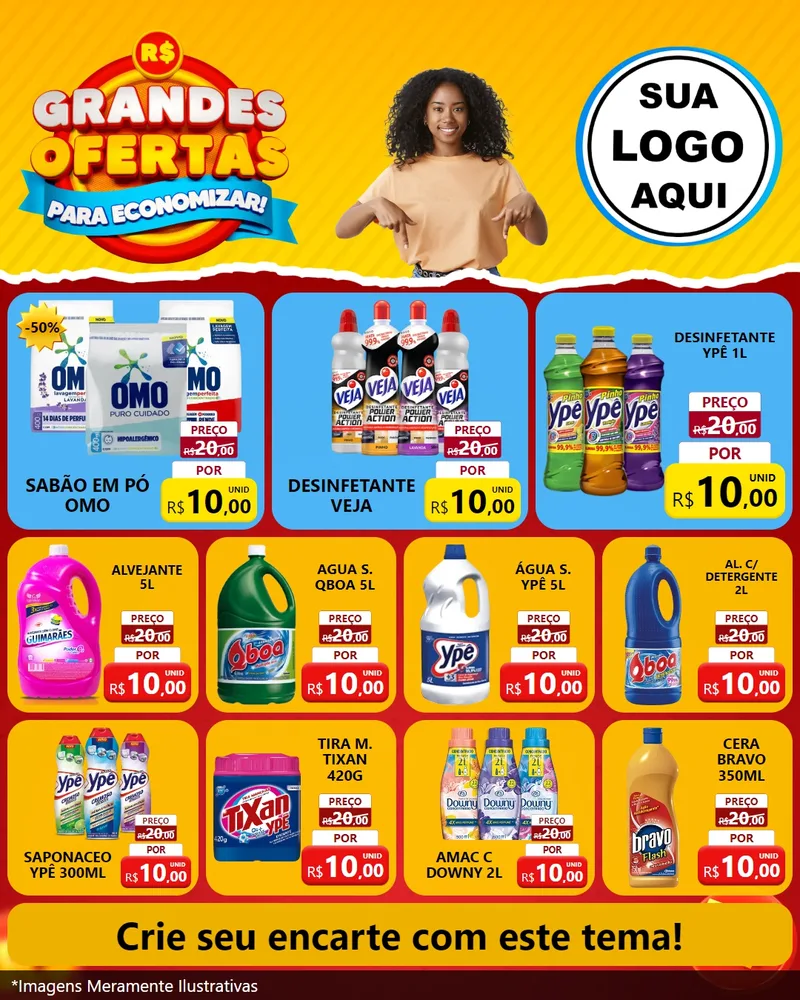 Modelo de Rede Social para Feed Instagram com o tema Grandes Ofertas Para Economizar! para Produtos de Limpeza