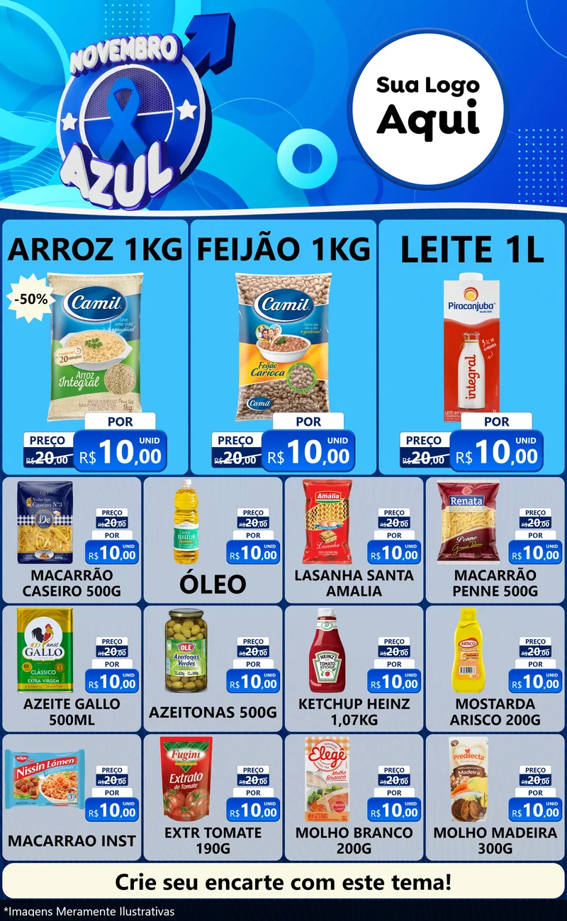 Modelo de Encarte para Encarte Grande com o tema Novembro Azul para Supermercado