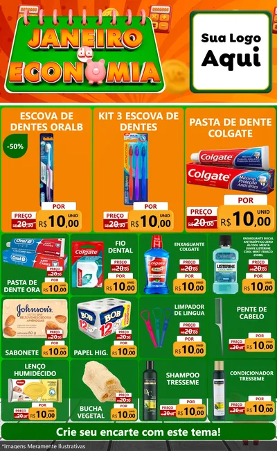 Modelo de Encarte para Encarte Grande com o tema Janeiro da Economia para Higiene Pessoal