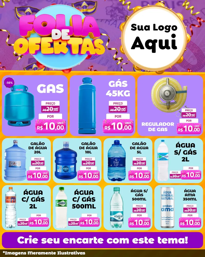 Modelo de Rede Social para Feed Instagram com o tema Folia de Ofertas para Água e gás