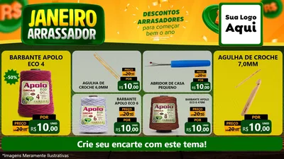 Modelo de TV para TV Horizontal com o tema Janeiro Arrasador para Armarinho e Aviamentos