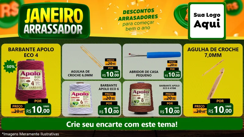 Modelo de TV para TV Horizontal com o tema Janeiro Arrasador para Armarinho e Aviamentos