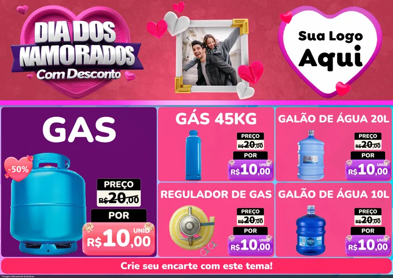 Modelo de Encarte para Encarte A4 Horizontal com o tema Dia Dos Namorados Com Desconto para Água e gás